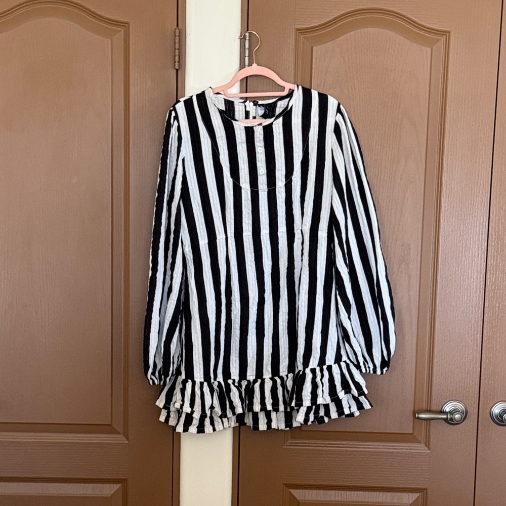 Skingraft Black and White Striped Ruffle Mini Dress